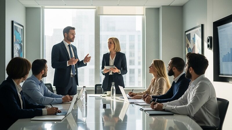 Senior leaders collaborating to break down functional silos and move forward as one enterprise