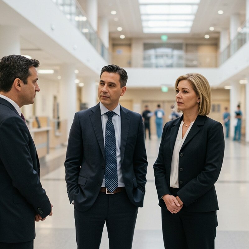 Healthcare leadership team managing organizational complexity, transition, and high-stakes decisions